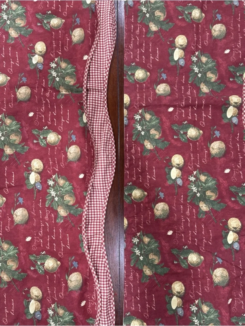 Pair of Waverly Cotton Valances Fruit & Gingham Country Cottage Style 76” x 17”